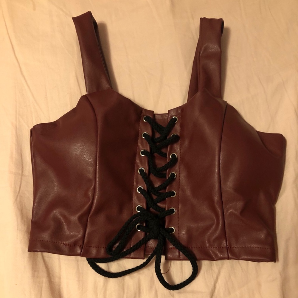 Deep red wine pleather top
